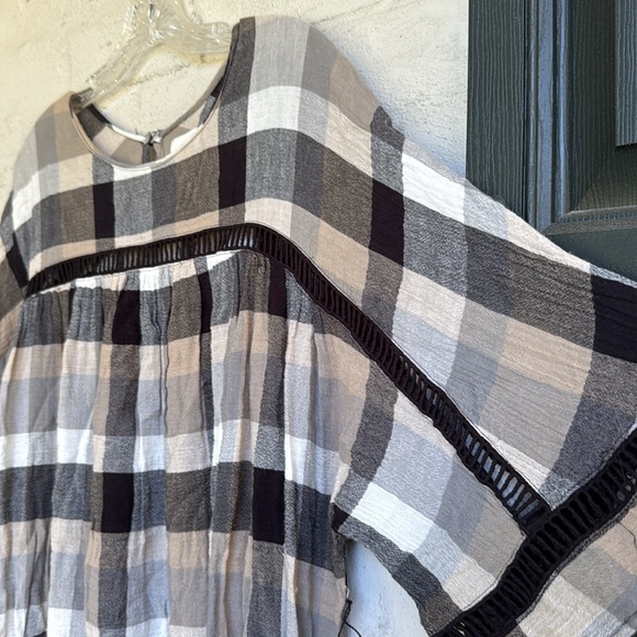 Anthropologie Maeve Plaid Kimono Sleeve Tie Waist Tunic Dress Size Medium - Picture 4 of 11